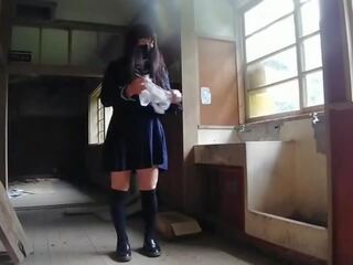 מלוכלך אטב אוֹנָנוּת ב an abandoned בית ספר honoka sengoku