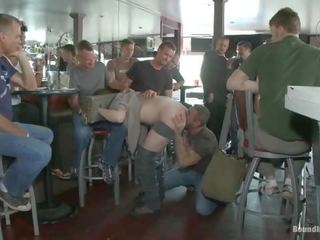 Two Bushy Sluts Get Abused In A Bar Full Of oversexed Strangers