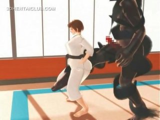 Hentai karate girl gagging on a massive member in 3d