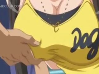 Krūtainas anime pieaugušais filma vergs izpaužas krūšgali pinched uz publisks