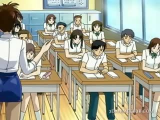 Anime school- leraar in kort rok video's poesje
